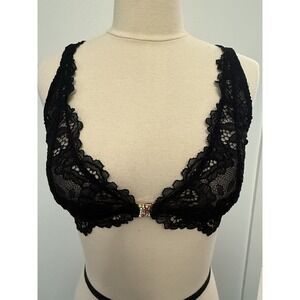 Savage X Fenty Bralette Women's M Black  Sheer Lace W/ Rainbow Jewel Clasp Gold